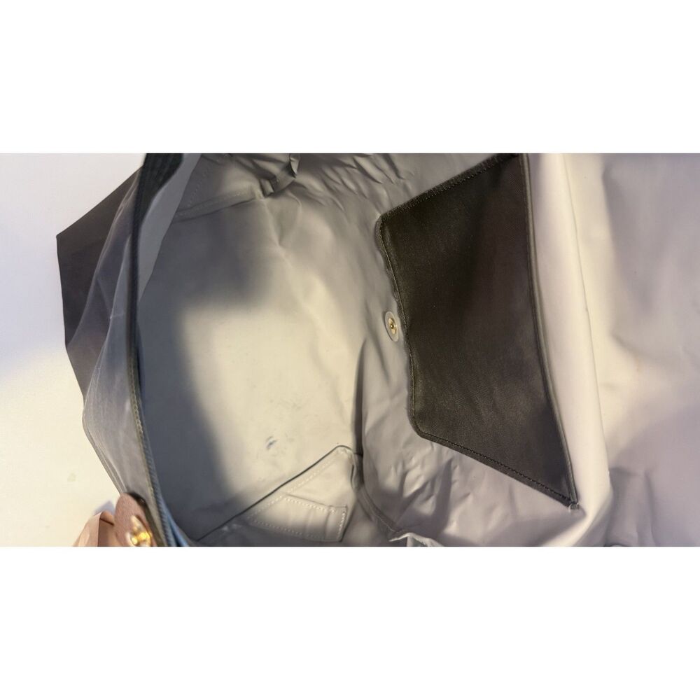 Longchamp Le Pliage Backpack Gray Nylon Brown Leather Travel Daypack Foldable - Picture 7 of 8